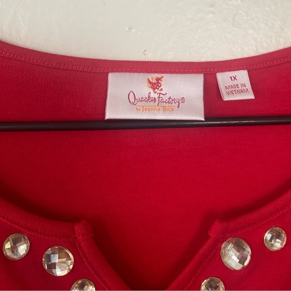 Quacker Factory Red Rhinestone Half Sleeve Tunic Top Women’s Plus Size 1X - Picture 3 of 8